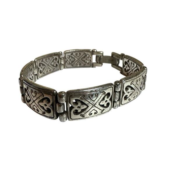 Brighton Wide Silver Scroll Heart Link Bracelet 7'' Long Fashion Jewelry - Picture 1 of 6